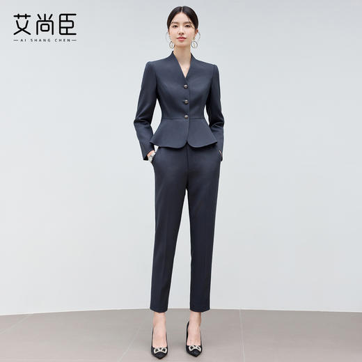 艾尚臣新款高级感青灰色西装时尚气质酒店经理接待西装套装两件套 商品图2
