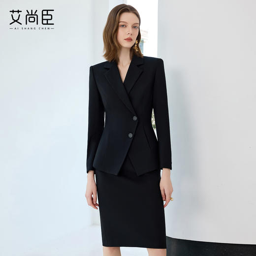 艾尚臣黑色职业套裙女秋酒店前台接待工作装高端气场强大西装套装 商品图0