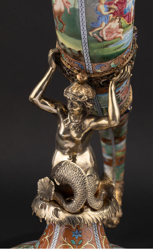 独角鹿西洋古董 1880年代奥地利出品古希腊神话主题珐琅彩绘银镀金装饰「丰饶之角」摆件 商品图5