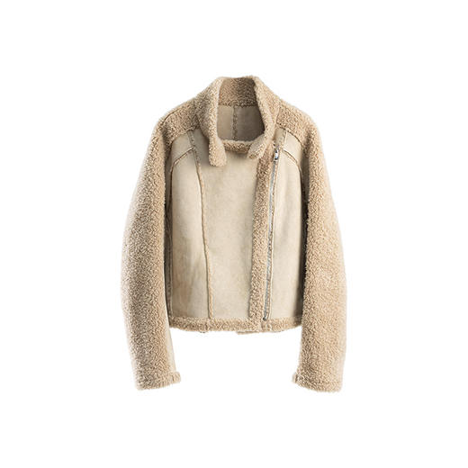 绽放691朵/羊羔毛麂皮绒拼接拉链落气质肩袖立领短外套女秋冬新款 商品图4