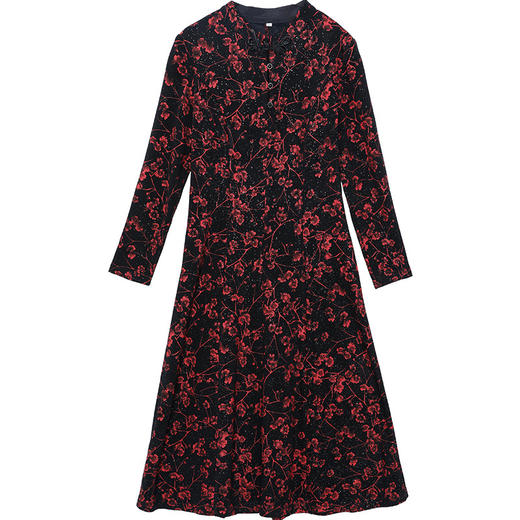 XYKL-16S时尚印花加绒大码连衣裙女冬季2025年新款韩版修身气质优雅打底裙 商品图4