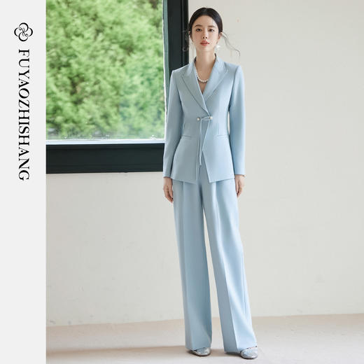 FUYAO扶摇 中式复古西服套装女秋冬国风盘扣西装外套直筒裤两件套 商品图0