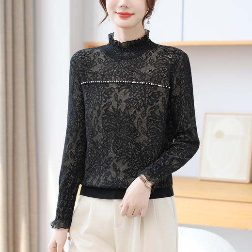 CC 28-1589半高领蕾丝打底衫珍珠洋气针织上衣 商品图0