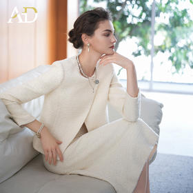 AD白色名媛小香风套装裙女2025新款秋冬高级感轻奢外套半身裙套装