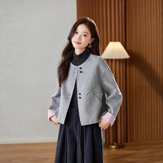时尚显瘦气质撞色短款，双面羊毛呢子大衣外套HR-QIXFS25-5118 商品图2