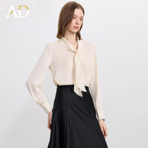 AD法式优雅飘带气质宽松垂坠感纯色衬衫女2025秋季新款百搭职业装 商品图1