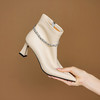 【预售5天】法式小踝靴尖头短靴，时尚白色水钻时尚气质高跟皮靴DB&M6567 商品缩略图1