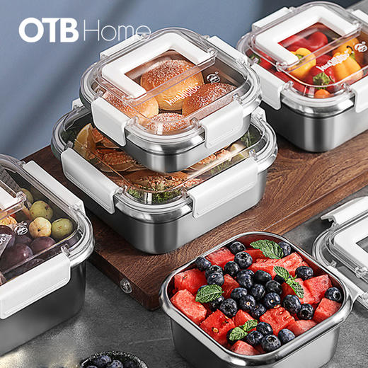 MISANBROO米膳葆316不锈钢保鲜盒带提手冰箱食品收纳盒密封便携水果便当盒 商品图0
