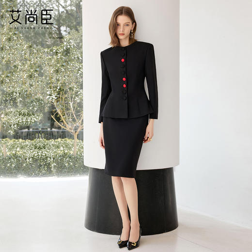 艾尚臣黑色西装套裙女秋上班通勤穿搭套装高端职业气质案场工作服 商品图3