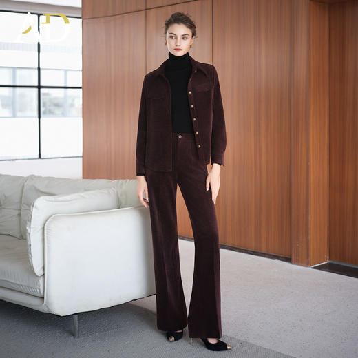 AD秋冬灯芯绒套装2025新款干练棕色外套女士通勤职业装保暖直筒裤 商品图0