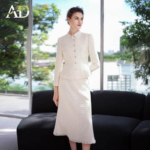 AD2025年新款名媛时尚套装女小香风外套高级感毛呢编织伞裙两件套 商品图1