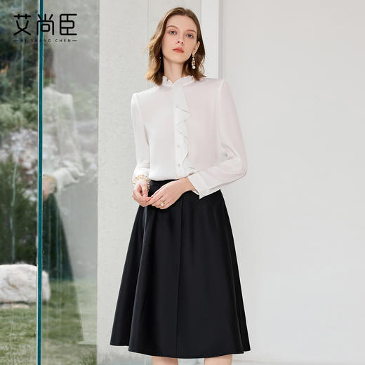 艾尚臣白色花边领衬衫套装裙女士法式长袖名媛衬衣轻奢高级感穿搭 商品图2