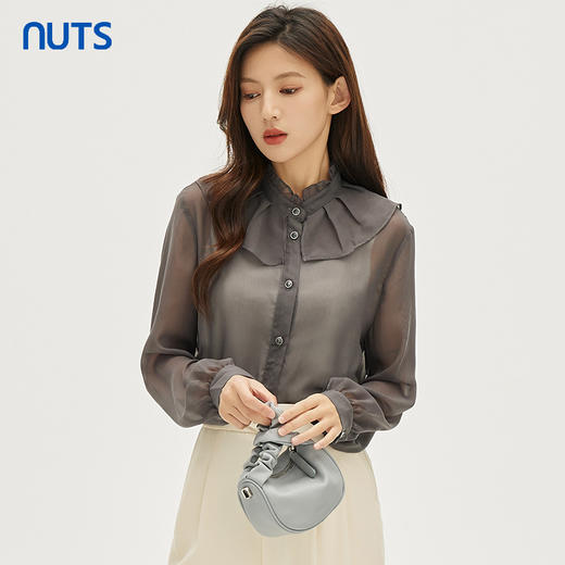 NUTS商场同款春秋季设计感小众薄款透视百搭长袖衬衫女332011143 商品图1