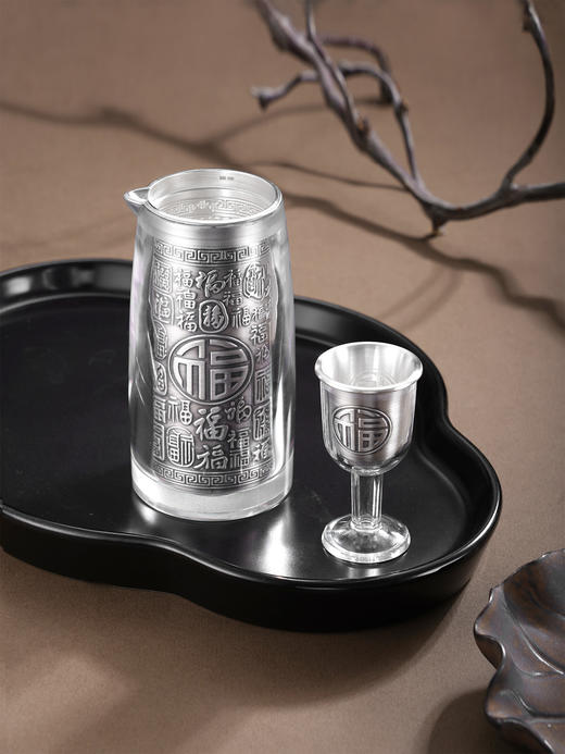 子佩集【百福一生】S999银摆件【DLJB001】酒具套装（一壶六杯）2509 商品图1