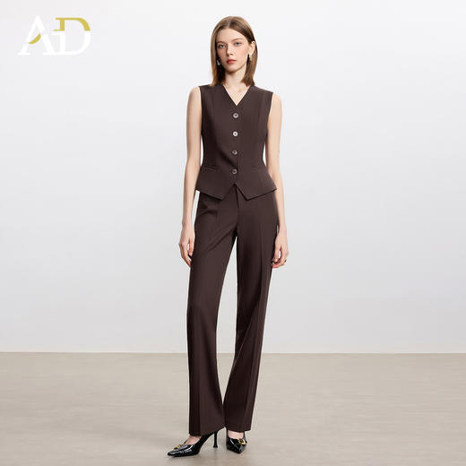 AD时尚通勤马甲职业装2025新款高级感深棕色羊毛西装裤气质两件套 商品图0