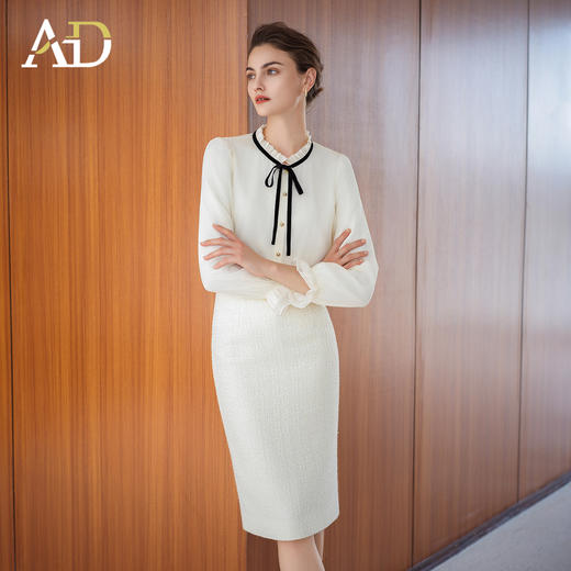 AD高级感时髦精致套装2025新款小香风半裙百搭米白色系带名媛衬衫 商品图2