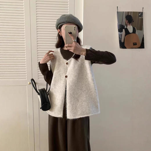 秋冬必备 韩系穿搭天花板【OSMIC ARMIN韩系百搭慵懒风毛衣马甲】简约百搭软糯慵懒风毛衣马甲女2025秋冬新款宽松叠穿针织背心 商品图6