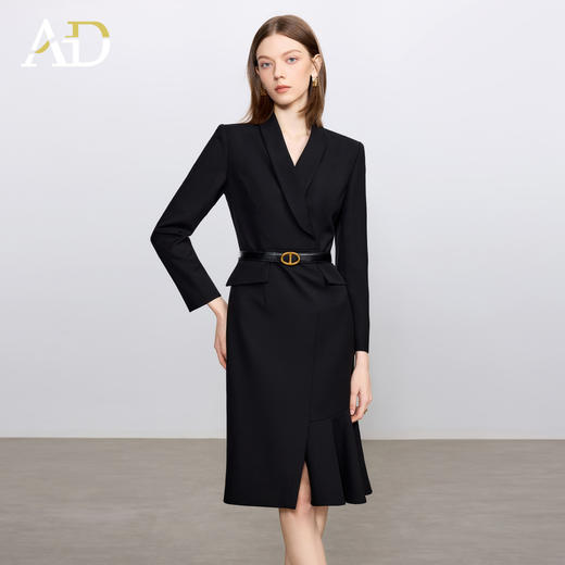 AD简单大方连衣裙女高端天丝羊毛长袖西装裙子2025新款黑色职业装 商品图3
