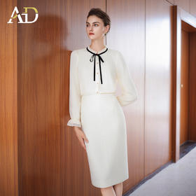 AD高级感时髦精致套装2025新款小香风半裙百搭米白色系带名媛衬衫