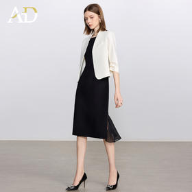 AD简约米白色无领西装外套女新款一粒扣职业装套装经理律师工作服