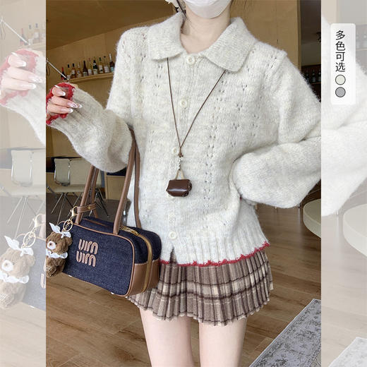 西遇慵懒风针织外套女秋季新款polo领纽扣宽松毛衣开衫SS051619 商品图0