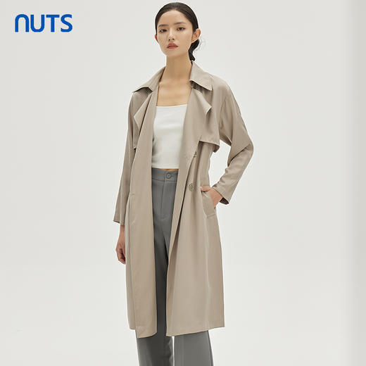 NUTS商场同款春秋纯色韩版简约休闲宽松长款风衣外套女333041049 商品图3