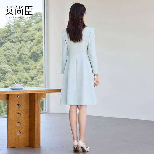 艾尚臣2025新款高级感通勤蓝色连衣裙气质优雅主持人美容院工作服 商品图4