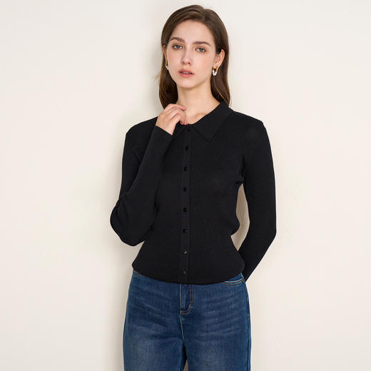 【polo领气质开衫】EITIE爱特爱简约显瘦羊毛针织衫2025秋季新款针织衫D2501907 商品图14