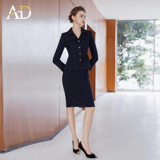 AD气质名媛小香风套装2025新款冬季高级感毛呢外套轻奢格纹半身裙 商品图3