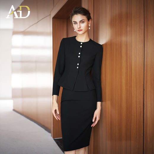 AD优雅法式气质套装女时尚通勤两件套黑色赫本风西装半裙职业装 商品图2