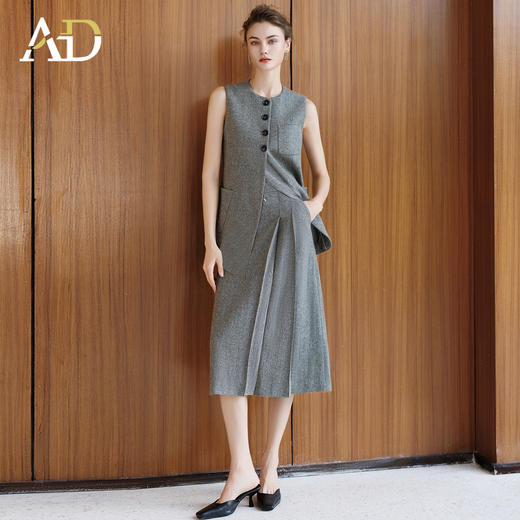 AD灰色羊毛马甲背心女2025新款秋冬高级感内搭呢子套装裙坎肩上衣 商品图0