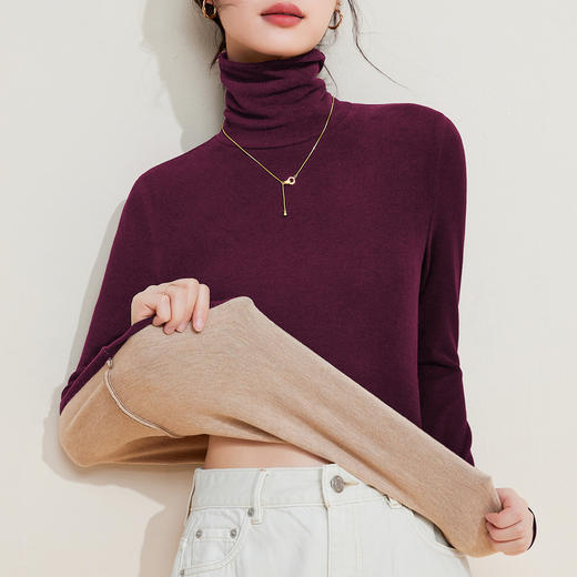 「自j」全新升级【铂金会员119/天猫159/差价40】(11334)洛诗琳蚕丝暖绒堆堆领打底衫2025秋冬加厚加绒发热保暖上衣 商品图2