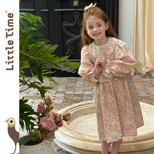 littletime女童连衣裙2025秋冬新款儿童田园碎花娃娃领公主裙 商品图2