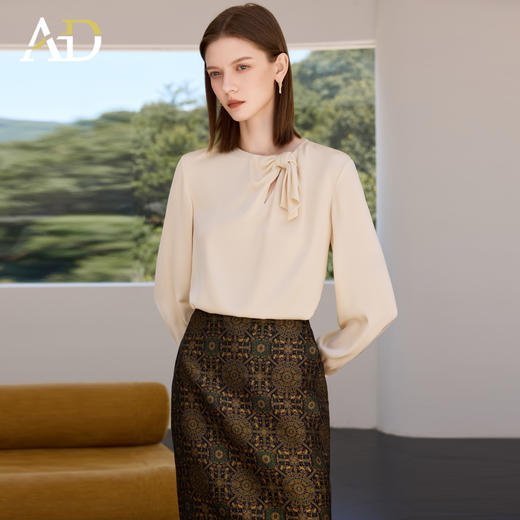 AD高级感小众雪纺衬衫女2025新款气质杏色长袖上衣轻熟风通勤衬衣 商品图2