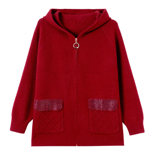 CC 10-5065连帽拉链时髦呢子针织开衫宽松外套 商品图4