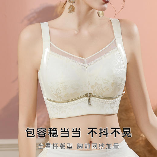 【大胸显小】高奢缎面提花全罩杯内衣女侧收提拉防垂收副乳文胸风清嫣然 商品图1