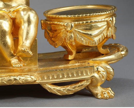 独角鹿西洋古董 19世纪法国出品路易十六风格铜鎏金雕饰小天使主题墨水台 商品图5