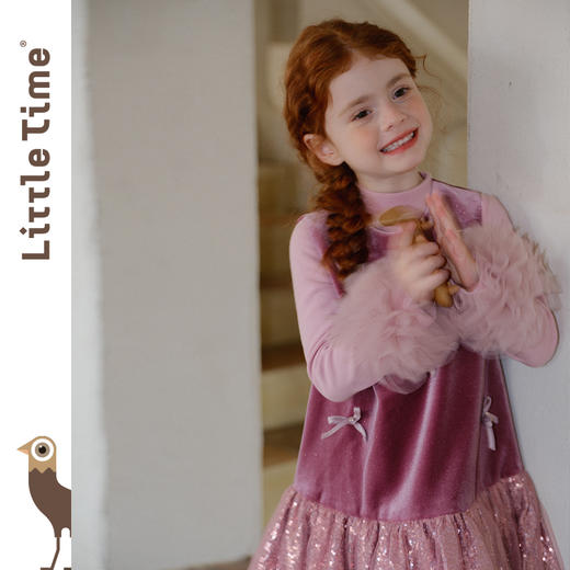 littletime女童连衣裙2025秋新款儿童金丝绒网纱公主裙花苞背心裙 商品图3