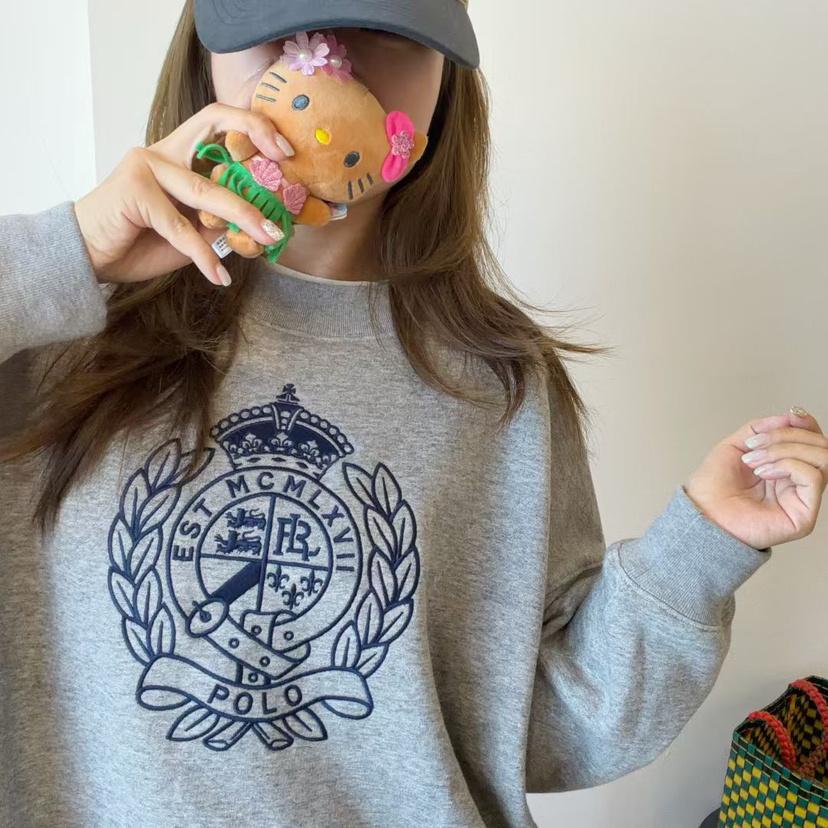 拉夫 * 25 最新款加薄绒花纱灰卫衣