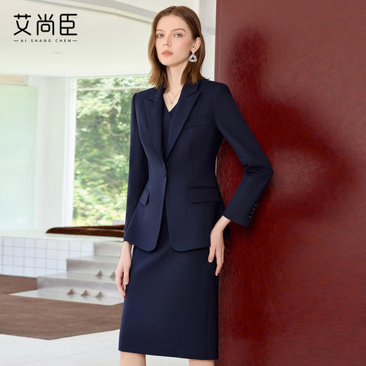 艾尚臣藏青色西装套装裙女高级感秋季气质商务正装小个子职业穿搭 商品图3