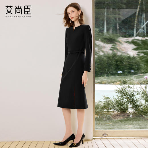 艾尚臣黑色西装连衣裙女气质高端小个子职业装主持人上镜装小黑裙 商品图2