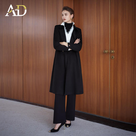 AD羊毛呢子大衣女黑色赫本风收腰气质中长款外套2025秋冬保暖外套 商品图3