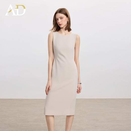 AD米杏色连衣裙女气质内搭西装裙2025秋季职业装中长款通勤无袖裙 商品图3