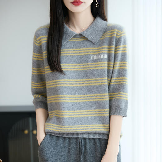 丁摩 100%纯羊毛Polo领字母套头打底针织衫毛衣M2-2510 商品图2