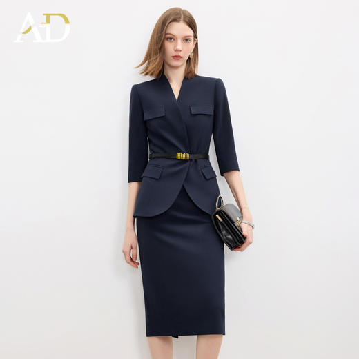 AD高智感气质套装女藏青色西装两件套2025秋季新款七分袖职业装 商品图2