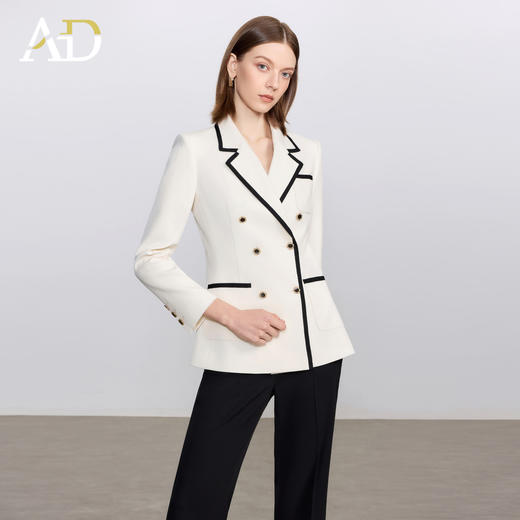 AD双排扣翻领西装外套女2025新款春秋高级感气质撞色名媛范西服 商品图3