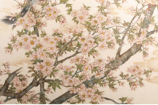 独角鹿西洋古董 1900年代日本明治时期亮山出品金彩锦手百花纹「春樱花见」主题萨摩烧带盖大罐 商品图5