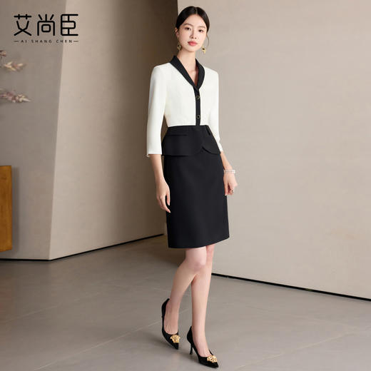 2025新款高级感假两件连衣裙时尚气质撞色拼接法式优雅西装连衣裙 商品图3