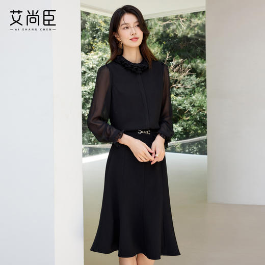 2025新款高级感长袖衬衫黑色显瘦气质小衫时尚洋气收腰显瘦套装 商品图3