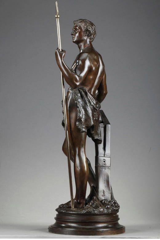 独角鹿西洋古董 1870年代法国雕塑家Ernest Rancoulet创作出品「Work 劳动」主题青铜雕塑 商品图1